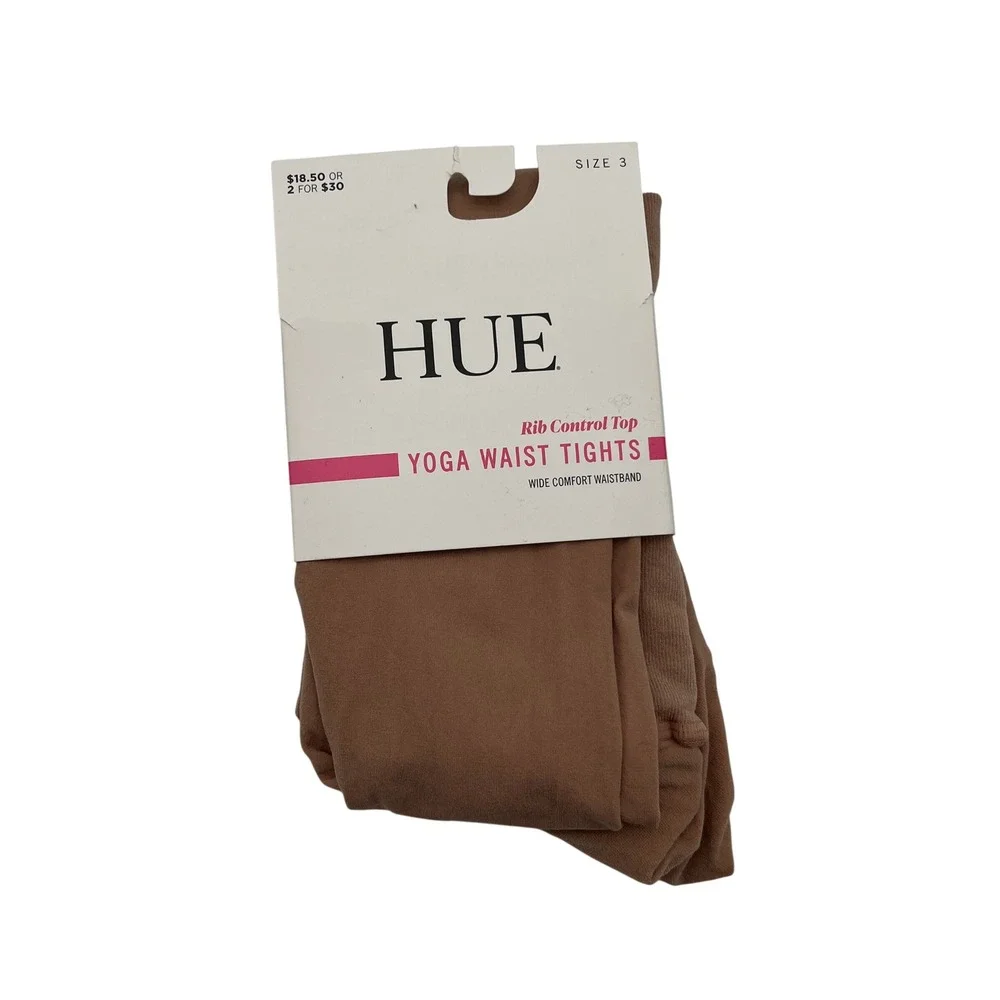 HUE Tights Womens Size 3 Natural Yoga Waistband Rib Control Top U23309 Opaque